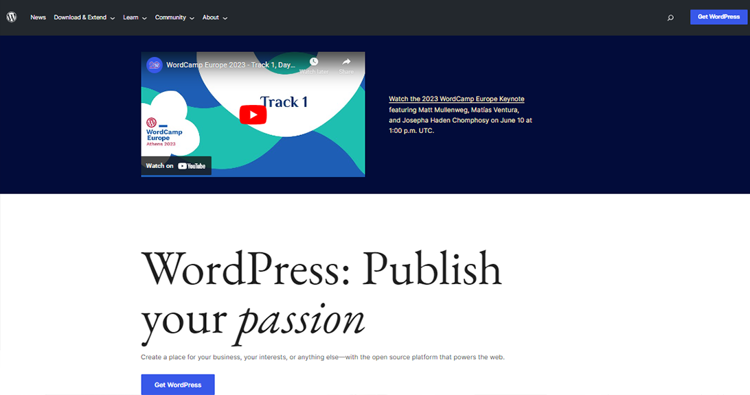 WordPress self-hosted website interface.